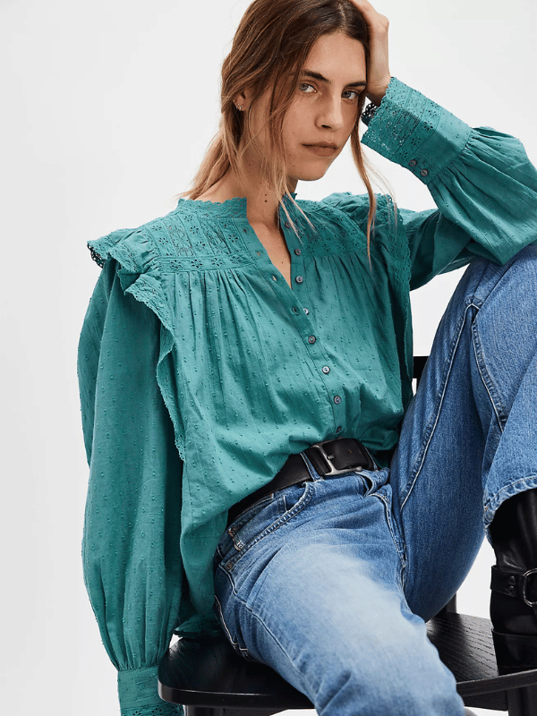 green boho styled top from free people