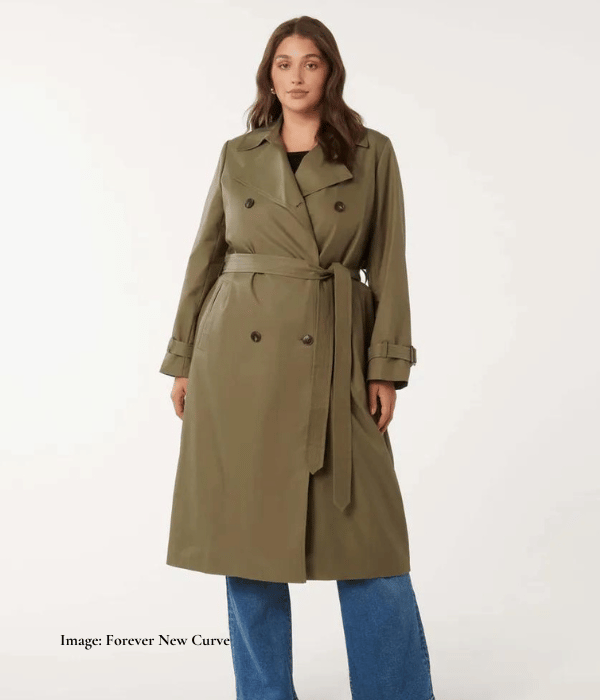 long trench coat in an army green colour