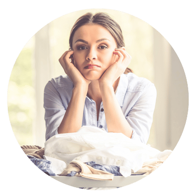 woman looking at camera with dissatisfied look on face